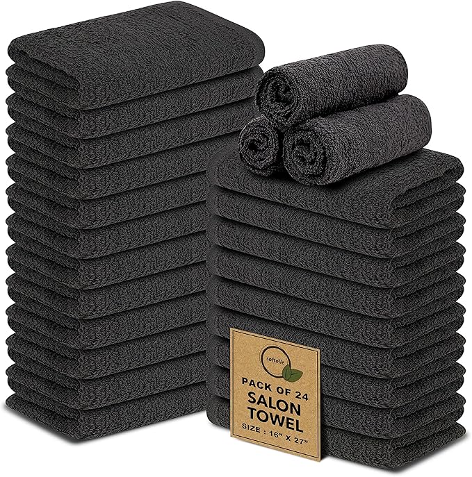 Softolle Salon Towels – Pack of 24 (16"x27") 100% Cotton Ring Spun – Ultra Soft, Highly Absorbent Hand Towels – Bulk for Spa, Gym & Salon (Grey)