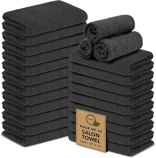 Softolle Salon Towels – Pack of 24 (16"x27") 100% Cotton Ring Spun – Ultra Soft, Highly Absorbent Hand Towels – Bulk for Spa, Gym & Salon (Grey)