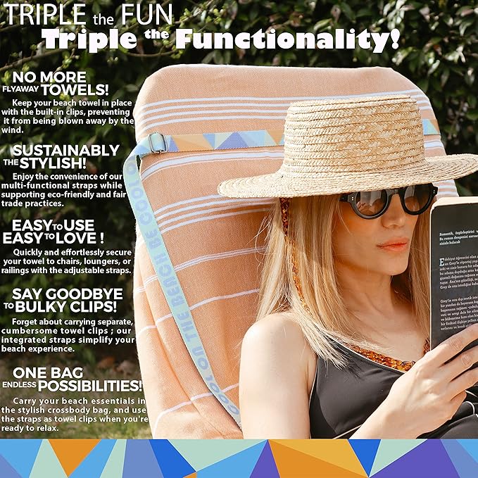 Madamelique Turkish Cotton Beach Towel, Orange, 39in x 72in, Ultra Absorbent, Quick Drying, Soft, Durable, Travel Friendly