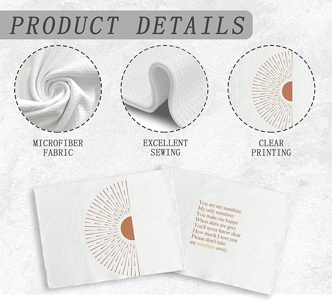 You are My Sunshine Boho Sun Sunray Sunshine Kitchen Towels and Dishcloths Sets of 2,Boho Absorbent Drying Cloth Hand Towels Tea Towels for Bathroom Kitchen,Boho Gifts for Women Girls,16×24 inches