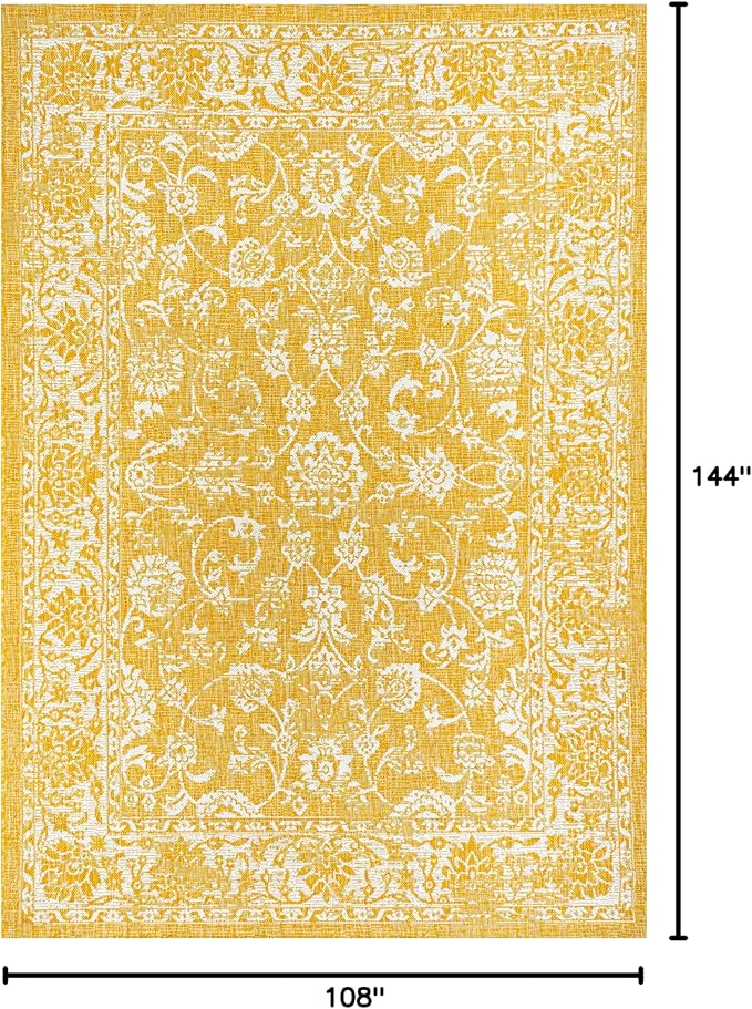 JONATHAN Y Weave Floral Indoor Outdoor Area Rug 9X12 Yellow/Cream, Tela Bohemian Textured for Backyard, Patio, Porch, Easy-Cleaning, High Traffic, Pet-Friendly, Non-Shedding (SMB100E-9)