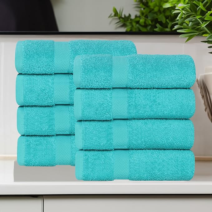Superior 8-Piece Cotton Hand Towel Set, Small Towels for Fast Dry, Home Essentials, Bathroom Decor, Face, Body, Spa, Resort, Gym, Lightweight, Soft, House Accessories, Franklin Collection, Turquoise
