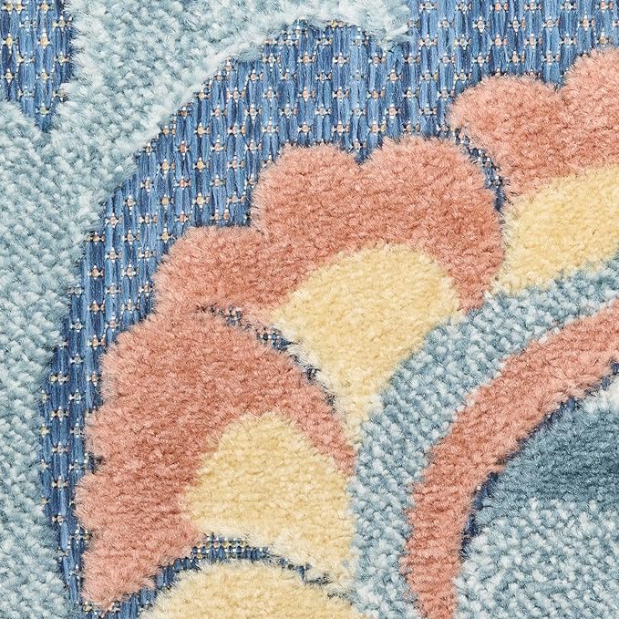 Nourison Home Aloha Blue Rose 5'3" x 7'5" Area Rug - Easy Clean, Non Shedding, Bed Room, Living Room, Dining Room, Kitchen (5' x 8')