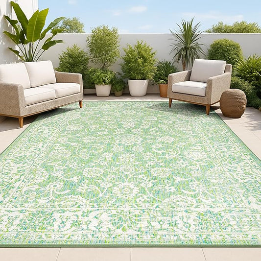 JONATHAN Y Weave Floral Indoor Outdoor Area Rug 3X5 Cream/Green, Tela Bohemian Textured for Backyard, Patio, Porch, Easy-Cleaning, High Traffic, Pet-Friendly, Non-Shedding (SMB100F-3)