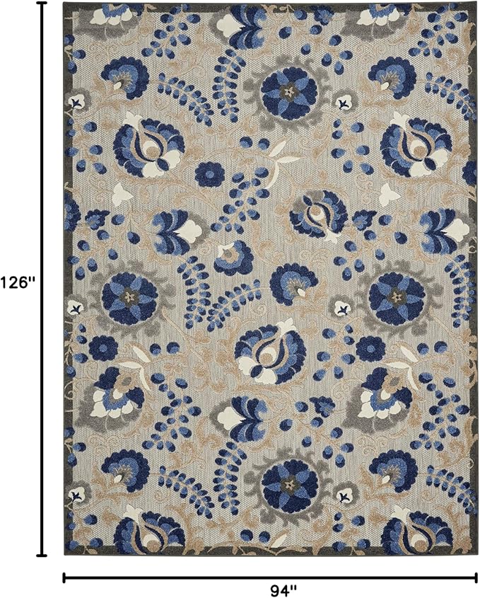 Nourison Home Aloha Natural Blue 7'10" x 10'6" Area Rug - Easy Clean, Non Shedding, Bed Room, Living Room, Dining Room, Kitchen (8' x 11')