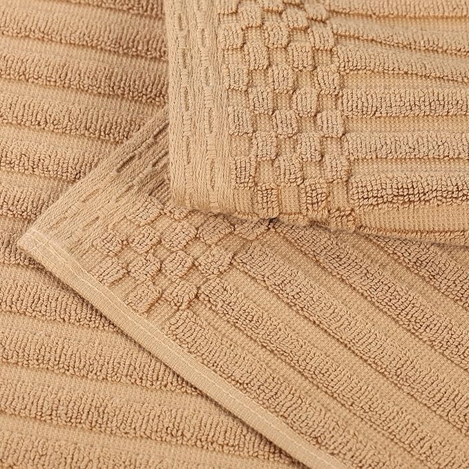 Cotton 8-Piece Solid and Ribbed Towel Set, Face Towels 13” x 13”, Hand Towels 16” x 28”, Bath Towels 27” x 54”, Coffee by Superior