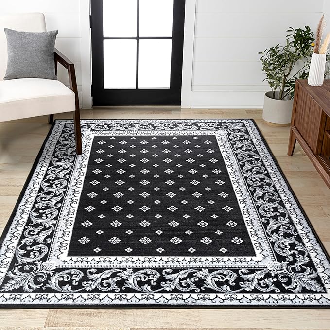 JONATHAN Y Acanthus French Border Black/Gray Indoor Area Rug, 3x5, Vintage, Bohemian, Easy-Cleaning for Living Room, Bedroom, Kitchen, Pet Friendly, Non-Shedding (MDP504A-3)