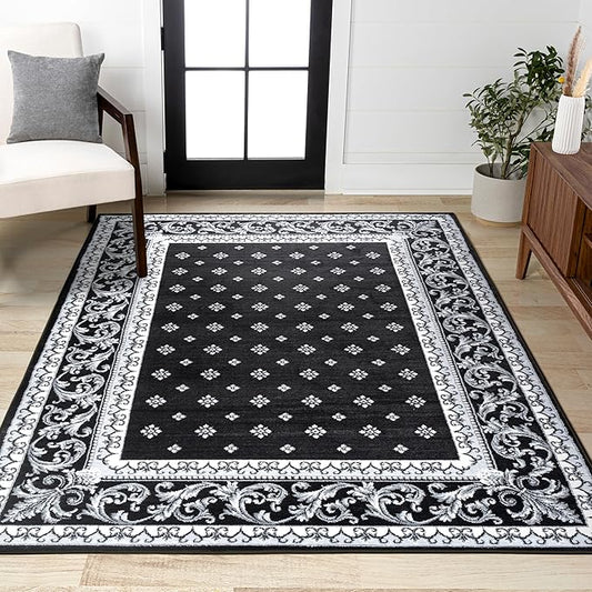 JONATHAN Y Acanthus French Border Black/Gray Indoor Area Rug, 5x8, Vintage, Bohemian, Easy-Cleaning for Living Room, Bedroom, Kitchen, Pet Friendly, Non-Shedding (MDP504A-5)
