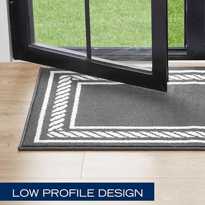 Nautica – Runner Rug | Indoor Runners for Hallways and Entry Rugs| Non-Slip and Non-Skid Entry and Kitchen Door Mat| Machine Washable Entryway Carpet Rugs | 2'2" x 3'9" | Rope Border Dark Grey