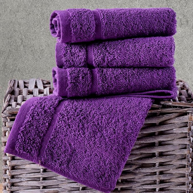 Hawmam Linen Luxury Cotton Washcloths 13x13 Inch - Large Hotel Spa Bathroom Face Towel | 12 Pack | Purple