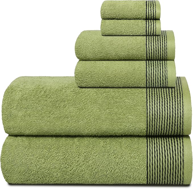Belizzi Home 100% Cotton Ultra Soft 6 Pack Towel Set, Contains 2 Bath Towels 28x55 inchs, 2 Hand Towels 16x24 inchs & 2 Washcloths 12x12 inchs, Compact Lightweight & Highly Absorbant - Kiwi Green