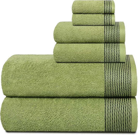 Belizzi Home 100% Cotton Ultra Soft 6 Pack Towel Set, Contains 2 Bath Towels 28x55 inchs, 2 Hand Towels 16x24 inchs & 2 Washcloths 12x12 inchs, Compact Lightweight & Highly Absorbant - Kiwi Green