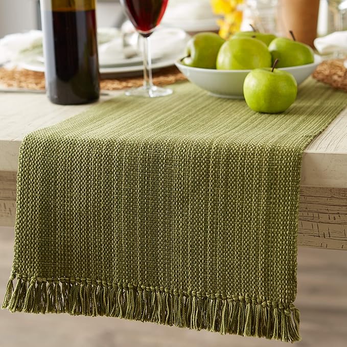 DII Variegated Tabletop Collection, Table Runner3x72, Olive Green