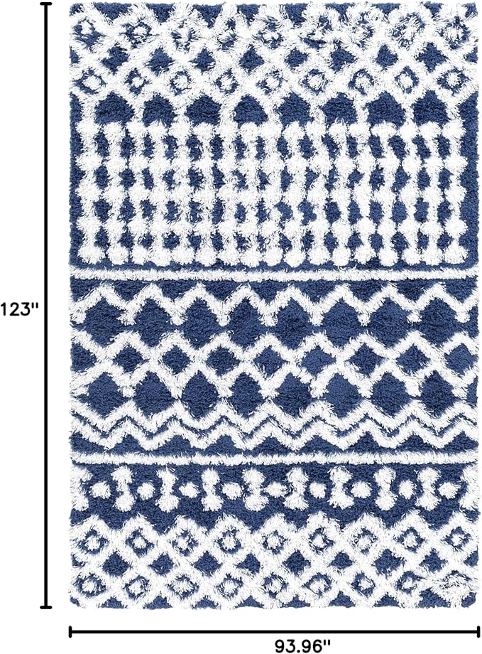 Livabliss Hapsburg Moroccan Shag Area Rug,7'10" x 10'3",Navy/White