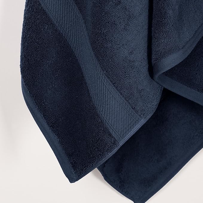Superior Egyptian Cotton Pile Bath Towel Set of 2, Ultra Soft Luxury Towels, Thick Plush Essentials, Absorbent Heavyweight, Guest Bath, Hotel, Spa, Home Bathroom, Shower Basics, Navy Blue