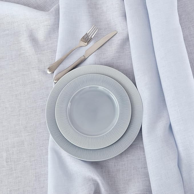 Solino Home Light Blue Linen Tablecloth 60 x 132 Inch - 100% Pure Linen Hemstitch Table Cloth for Rectangle Tables - Classic Hemstitch, Machine Washable Tablecloth