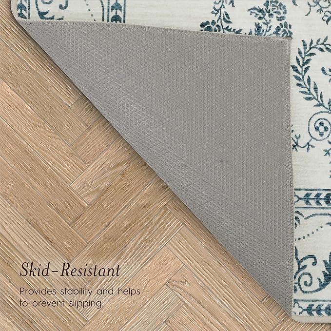 Laura Ashley Sea Spray Blue Josette Medallion Machine Washable & Slip Resistant 26" x 72" Runner Rug