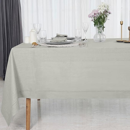D'Moksha Homes Silver Grey Linen Tablecloth 60 x 120 Inch - 100% Pure Linen Hemstitch Tablecloth for Rectangle Tables - Classic Hemstitch, Machine Washable Table Cloth for Christmas, Holiday, New Year