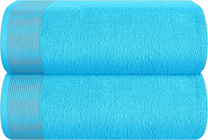 Belizzi Home Cotton 2 Pack Oversized Bath Sheet 35 x 70, Large Bath Sheet, Ultra Absorbent, Compact, Eco-Friendly and 100% Recyclable, Quick Drying and Lightweight Towel - Turquoise Blue