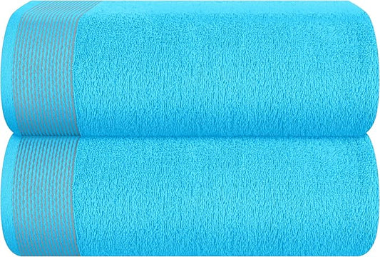 Belizzi Home Cotton 2 Pack Oversized Bath Sheet 35 x 70, Large Bath Sheet, Ultra Absorbent, Compact, Eco-Friendly and 100% Recyclable, Quick Drying and Lightweight Towel - Turquoise Blue
