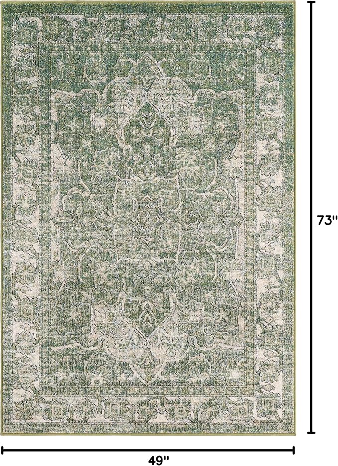 Unique Loom Isabella Collection Area Rug - Adjani (4' 1" x 6' 1" Rectangle, Green/ Ivory)