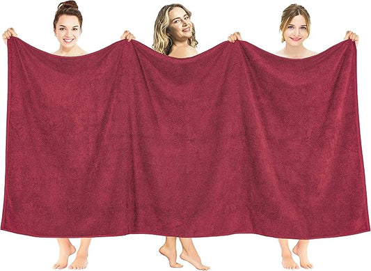 American Soft Linen Oversized Bath Sheet 40x80 Extra Large for Bathroom, 600 GSM 100% Cotton Turkish Jumbo Bathsheet Towels for Adults Bordeaux Red Bath Sheet