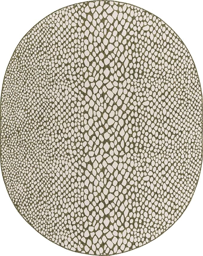 Unique Loom Outdoor Collection Area Rug - Cape Town (7' 10' x 10' Oval, Green/ Ivory)