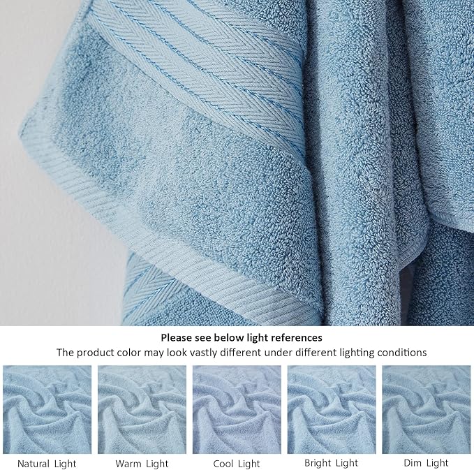 COZYART Light Blue Towel Sets for Bathroom 6Pcs, Turkish Cotton Bath Towel Set Soft Highly Absorbent and Durable 650 GSM Luxury Bathroom Sets with 2 Bath Towels, 2 Hand Towels, 2 Washclothes