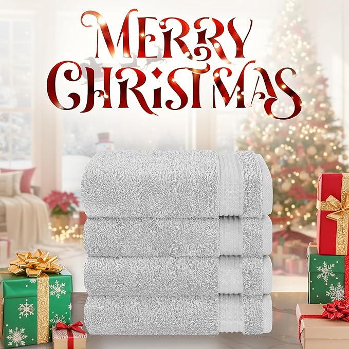 Cotton Paradise Hand Towels for Bathroom, 100% Cotton Turkish 4 Piece Hand Towel Set, Soft Absorbent Face Towels, Silver Grey Hand Towels