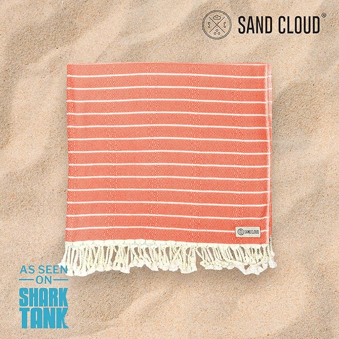 Sand Cloud Turkish Beach Towel - Sand Proof - 100% Certified Organic Turkish Towel - Quick Dry Towel for Beach, Picnic, Blanket or Bath Towel - As Seen on Shark Tank - Gocek (Coral)