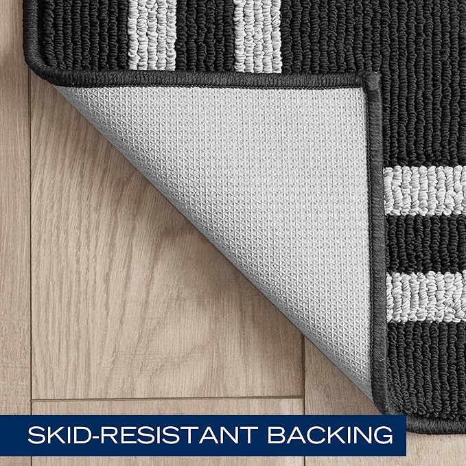 Nautica – Runner Rug | Indoor Runners for Hallways and Entry Rugs| Non-Slip and Non-Skid Entry and Kitchen Door Mat| Machine Washable Entryway Carpet Rugs | 2'2" x 5' | Double Border Black