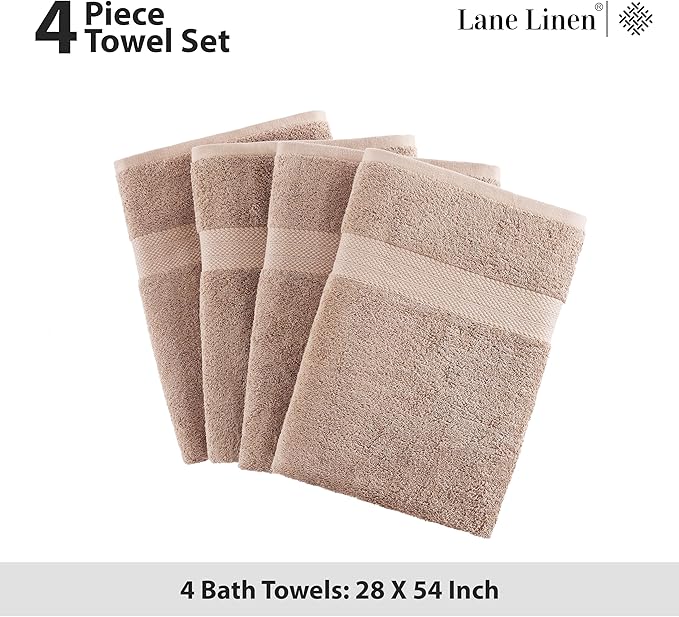 LANE LINEN Luxury Bath Towels Set of 4 (28"x54") - 100% Ring Spun Cotton Bathroom Towel Set - Durable, Quick Dry, Ultra Soft & Absorbent Large Shower Towels for Bathroom - Sustainably Produced - Taupe