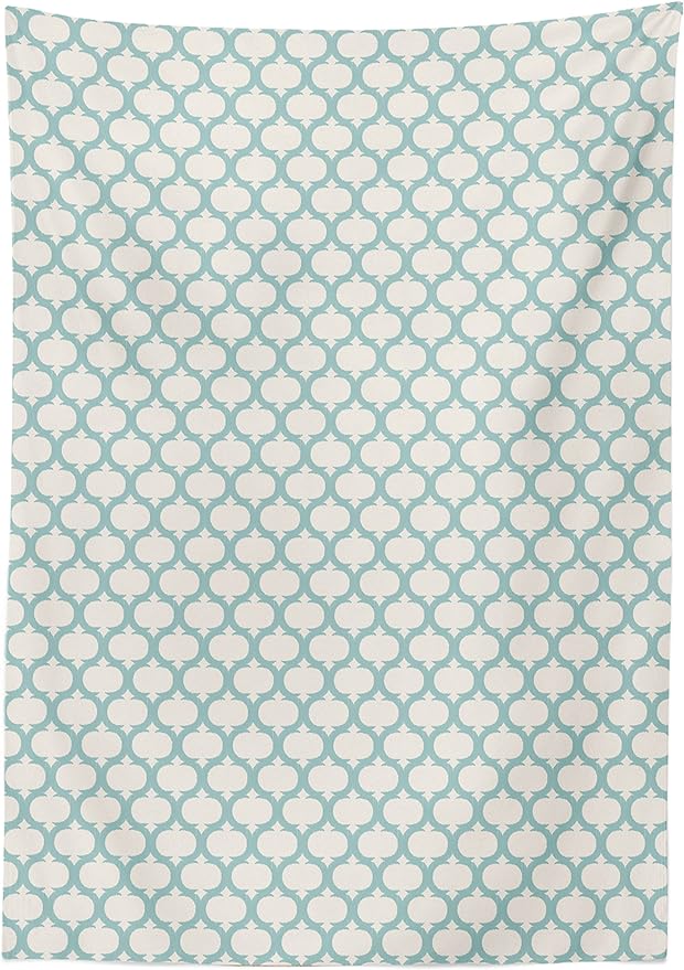 Ambesonne Ikat Tablecloth, Mesh Patterns and Lines on Vintage Backdrop Retro Ikat Style Boho Print, Dining Room Kitchen Rectangular Table Cover, 52" X 70", Turquoise Cream