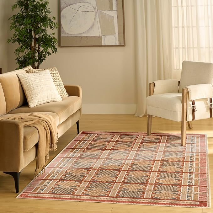 Nourison Home Nordic Rust Multicolor 4' x 6' Area Rug - Easy Clean, Non Shedding, Bed Room, Living Room, Dining Room, Kitchen (4' x 6')