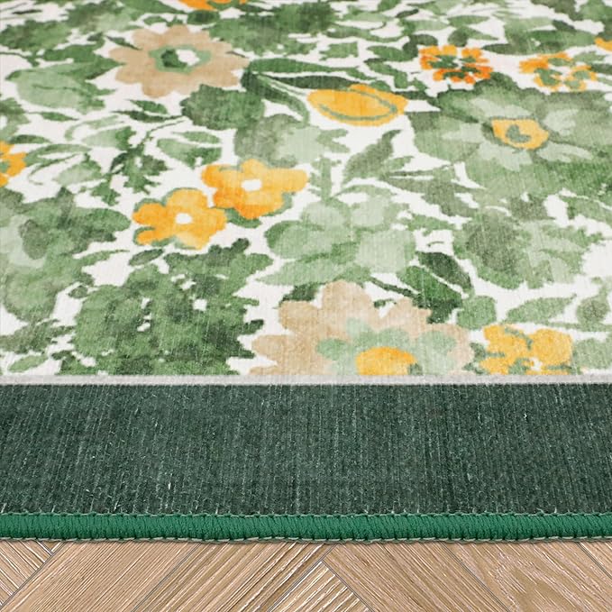 Laura Ashley Green Lovestone Floral Machine Washable & Slip Resistant 5' x 7' Area Rug