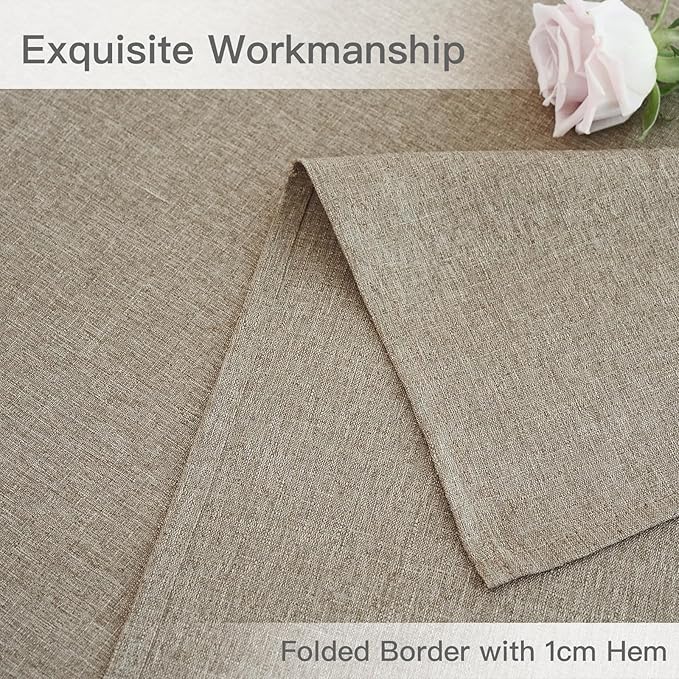 maxmill Rectangle Linen Textured Tablecloth Waterproof Spillproof Wrinkle Free Washable Fabric Table Cloth Kitchen Dining Tabletop Decoration Table Cover for Holiday Dinner Party, 52 x 70 Inch, Mocha