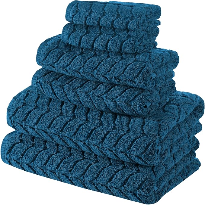 BAGNO MILANO Turkish Cotton Ultra-Soft Plush Absorbent Quick Dry Bathroom Towel Set, Made in Turkey (PetrolBlue, 6 pcs Towel Set)