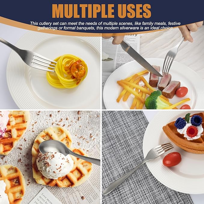 40 Pieces Silverware Set, Stainless Steel Flatware Set for 8, Matte Satin Polished Cutlery Set Include Forks Spoons and Knives, Dishwasher Safe Utensils Set for Home Restaurant