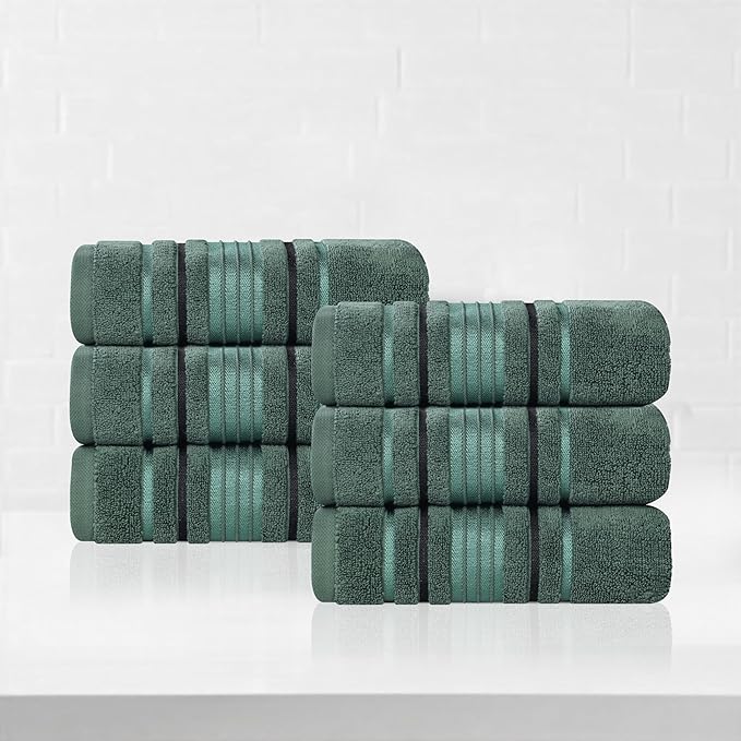 Superior Cotton Hand Towel Set, Small Towels, Plush Soft Absorbent Bathroom Basics, Home Essentials, Spa, Salon, Hotel, Kitchen, Luxury Quick Drying, Zero-Twist, Solid, Sadie Collection, Forest Green