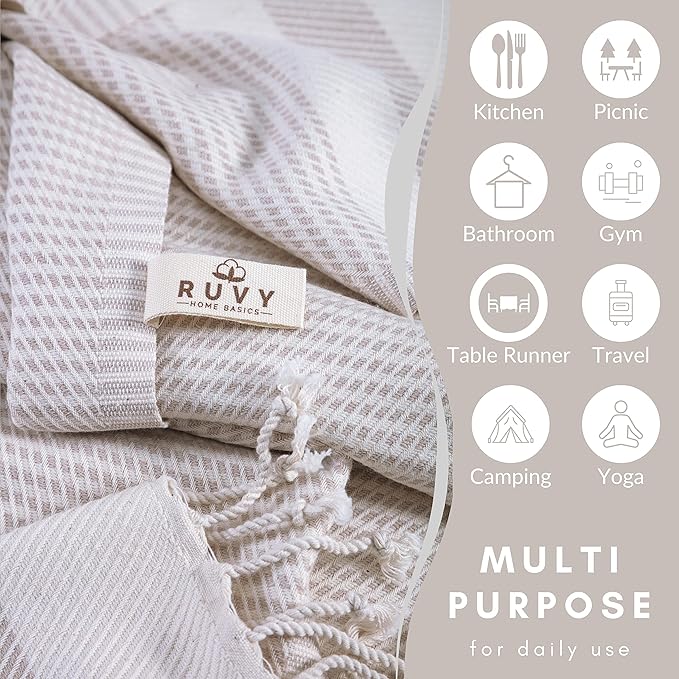 Ruvy Home Basics Turkish Hand Towels for Bathroom Set of 4 | 18"x40", Cotton | Decorative Towel for Bathroom, Kitchen, Dishcloth, Tea, Yoga, Face, Gym - Beige