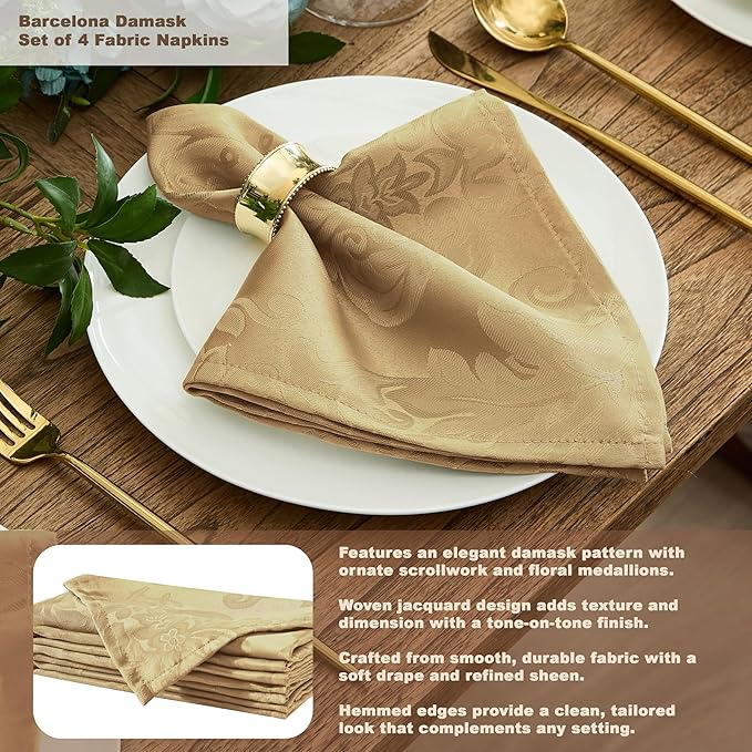 Newbridge Christmas Barcelona Damask Fabric Tablecloth, 60 x 120 Inch Rectangle, Gold – No Iron, Soil Resistant Table Cover for Dining, Parties and Holidays