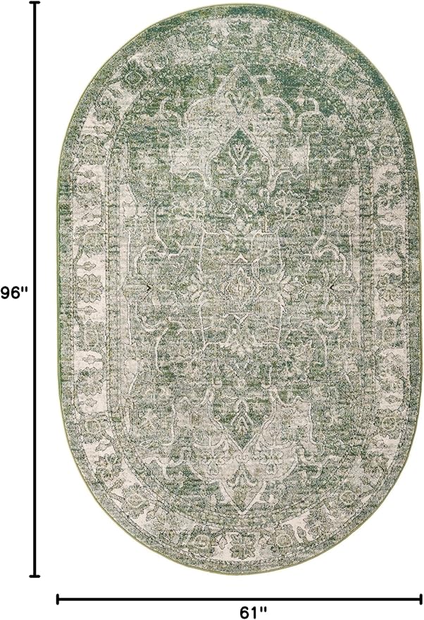 Unique Loom Isabella Collection Area Rug - Adjani (5' 1" x 8' Oval, Green/ Ivory)