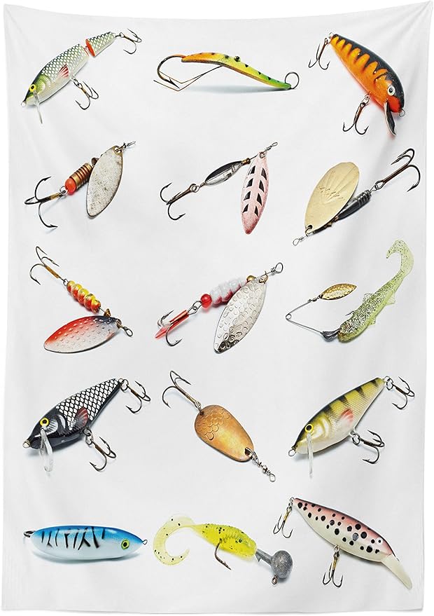 Ambesonne Fishing Tablecloth, Hook Tool Equipment Print of Watercolor Hand Gathering Sports Hobby Nautical Theme Artwork Print, Rectangular Table Cover for Dining Room Kitchen Decor, 60" X 84", Orange