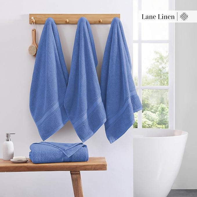 LANE LINEN 100% Cotton 4 Pack Bath Sheets (35"x66") - Zero Twist Cotton Extra Large Bathroom Towels - Quick Dry, Soft & Absorbent Oversized Bath Towels - Machine Wash in Cold Water - Cerulean Blue