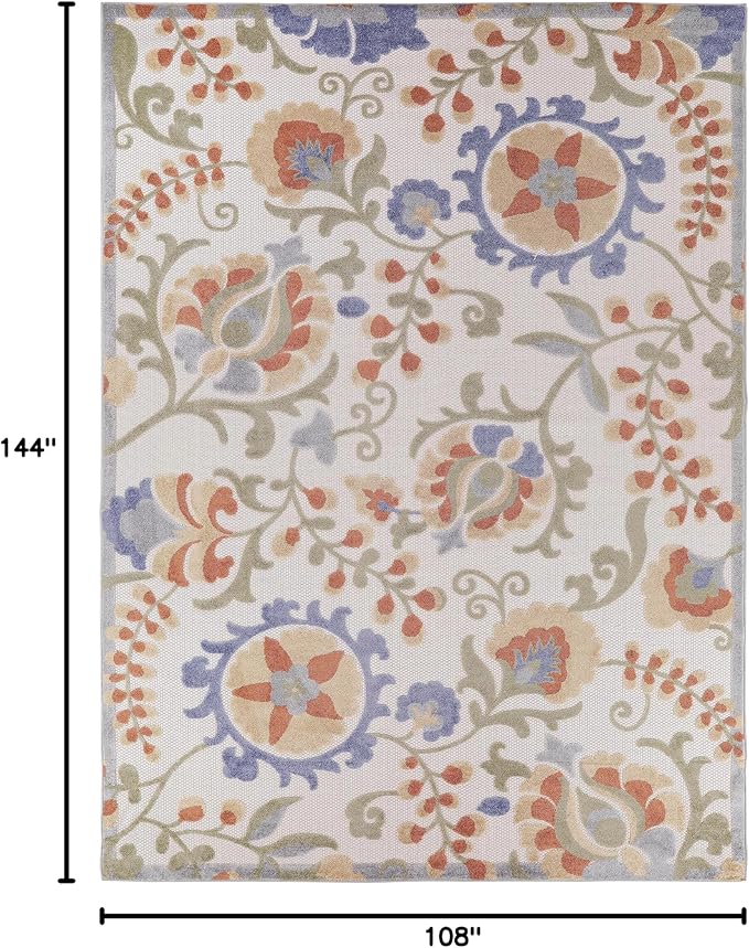 Nourison Home Aloha Ivory Blue 9' x 12' Area Rug - Easy Clean, Non Shedding, Bed Room, Living Room, Dining Room, Kitchen (9' x 12')
