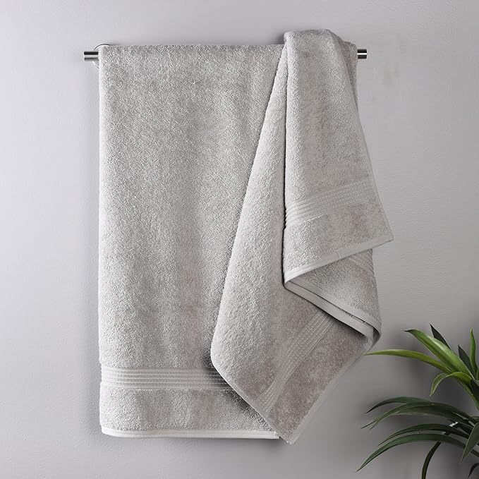 Superior Egyptian Cotton Bath Towel Set, Home Bathroom Towels, Master, Guest Bath, Decor Essentials, Quick Dry, Absorbent, Large Body Towels, Spa, Hotel, Resort, Adult, Kids, Set of 2, Silver