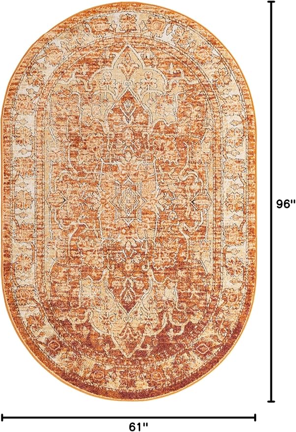 Unique Loom Isabella Collection Area Rug - Adjani (5' 1" x 8' Oval, Rust Red/ Black)