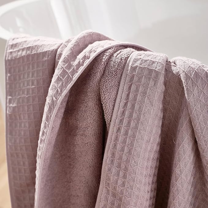 UCHINO Waffle Twist Cotton Weave Hand Towel for Bathroom Lightweight Absorbent Quick Dry Honeycomb Texture Solid Terry Loop Reverse 20" x 30", 1 Hand Towel, Orchid Purple