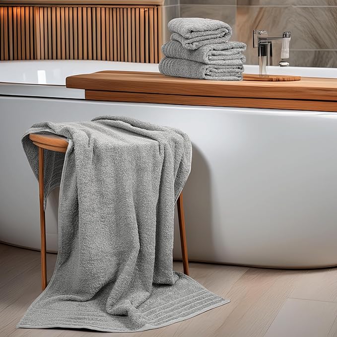 Tens Towels Pack of 4 Extra Large Bath Towels 30 x 60 Inches, 100% Cotton, Larger & Lighter Weight, Quicker to Dry, Super Soft and Absorbent, Perfect for Bathroom, Cool Grey