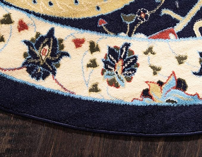 Unique Loom Espahan Collection Area Rug - Cape Cod (7' 10" Round, Navy Blue/ Black)